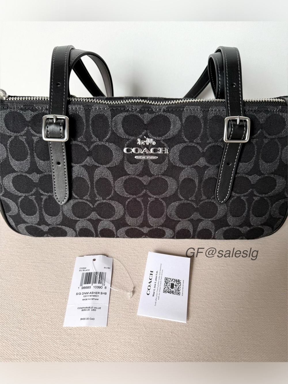 NWT Coach Asher Shoulder Bag Signature Silver/Black Denim Bag - Picture 9 of 12